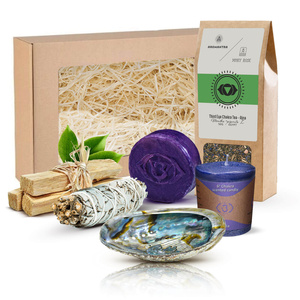 Geschenkset für Stirnchakra (Ajna): Chakra-Tee + Räucherstäbchen + Kerze