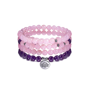 Armband Mala mit Amethyst und Rosenquarz – Lotosblume