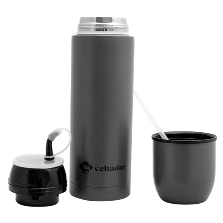 Yerbomos 5.0 – 650 ml – Mate Becher, Thermosflasche und Bombilla in einem Zubehör (grau)