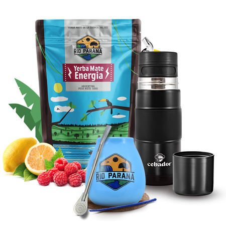 Mate Tee Set Rio Parana Energia 500g 0,5kg Yerbomos + Kalebasse + Bombilla