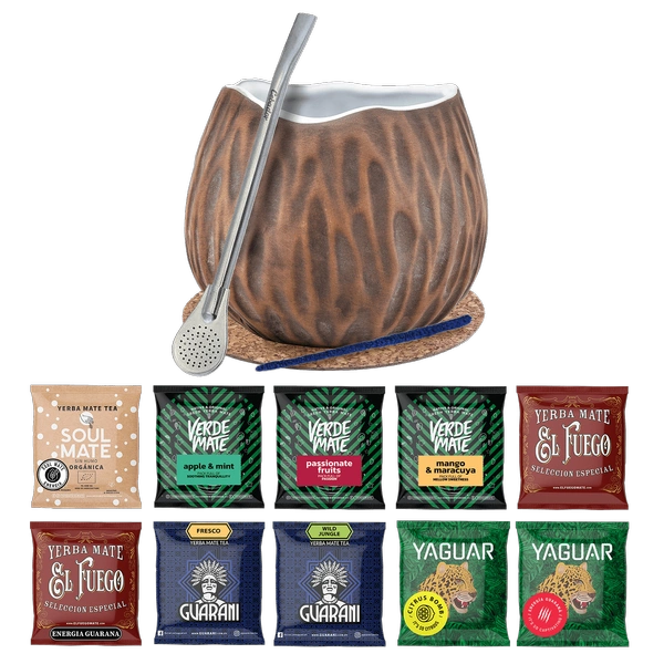 Yerba Mate Set 10x50g Kalebasse Kokosnuss Bombilla 500g