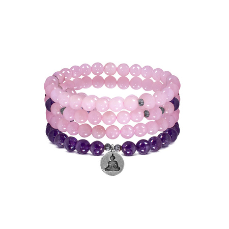 Armband Mala mit Amethyst und Rosenquarz – Buddha