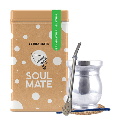 Set Yerbera Yerba Mate Soul Mate Guayusa 0.5kg Palo Santo